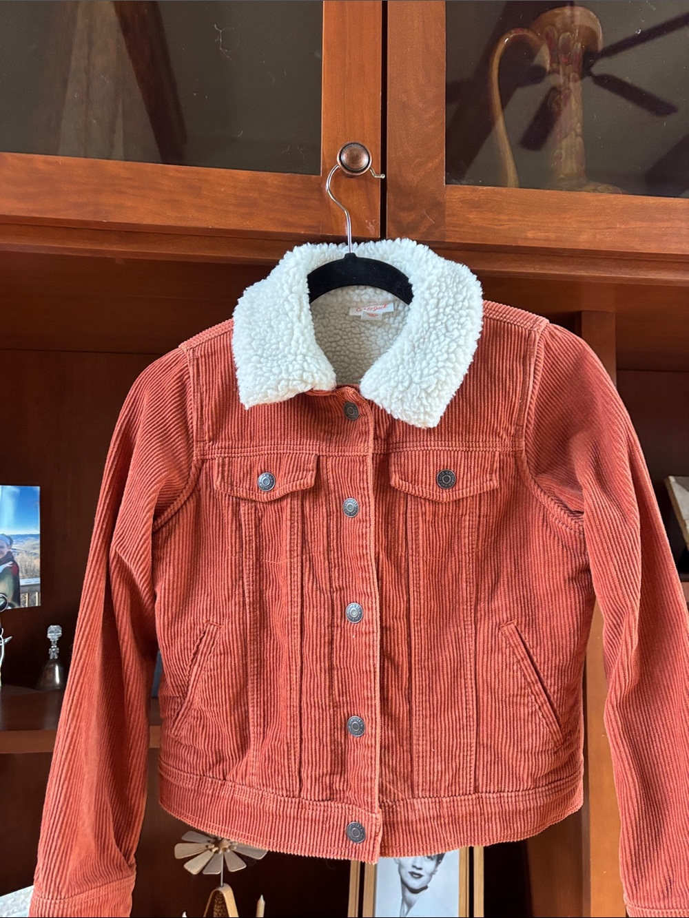 Cat & Jack Corduroy Sherpa Jacket Size Large 10/12 Rust Snaps